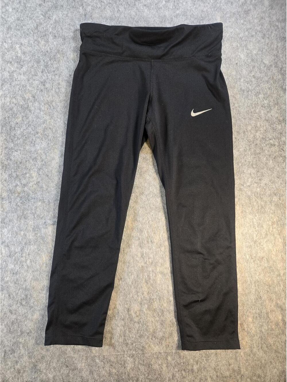 Sz M Nike Mid-Rise Running Crops Black Training Gym Athlete